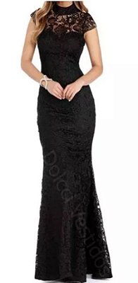 vestido de festa Renda Guipir madrinha casamento formatura preto