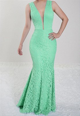 Vestido verde Tiffany Longo Festa Madrinha de Casamento em renda