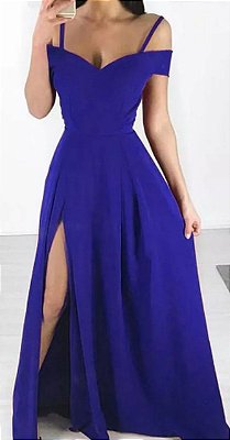 Vestido Longo Festa Fenda Madrinha formatura Azul Royal