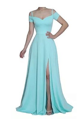 Vestido Azul serenity Longo Festa Fenda Madrinha formatura