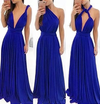 Vestido de festa Azul Royal Longo madrinha casamento Formatura
