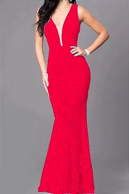 Vestido vermelho Longo Madrinha de casamento Decote Tule Estilo Sereia