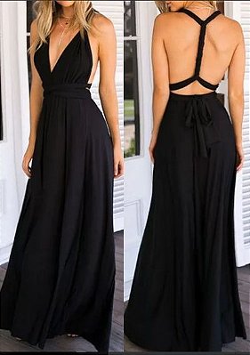 Vestido de Festa Longo Madrinha Formatura Multi Preto