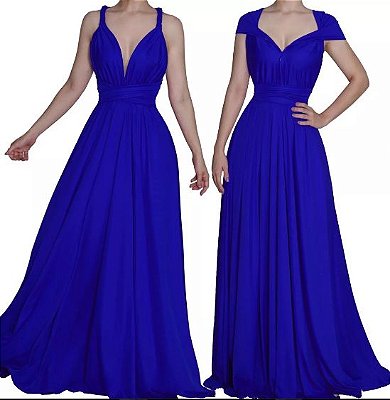 Vestido de Festa Longo Madrinha casamento Formatura Multi Formas Azul Royal