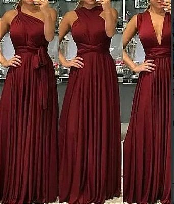 Vestido Infinity de festa marsala Longo madrinha casamento Formatura