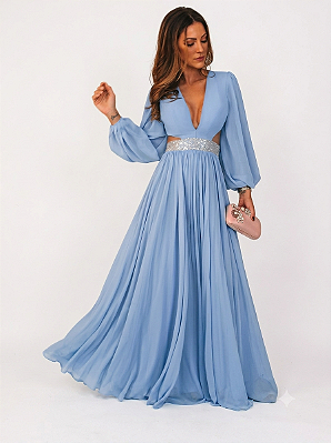 Vestido Longo Azul Serenity para Madrinha de Casamento