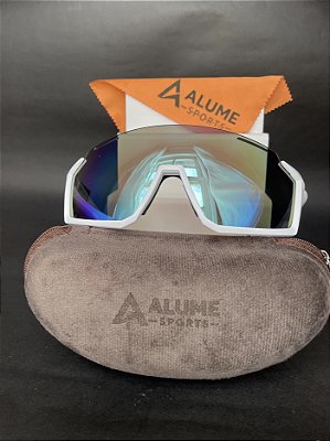 Óculos Esportivo Peró – Máscara Branca com Azul com Proteção UV400| Alume