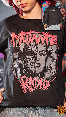 Camiseta Mutante Rádio - Preto com Cinza e Rosa