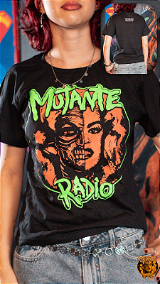 Camiseta Mutante Rádio - Preto com Laranja e Verde