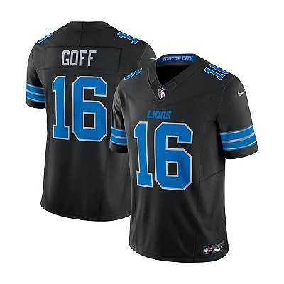 Jersey NFL Detroit Lions Jared Goff 16 Nike Masculina Preta Adulto e Infantil Fuse