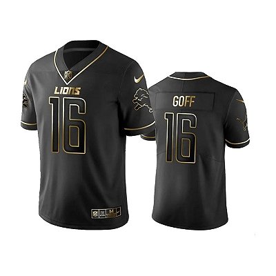 Jersey NFL Detroit Lions Jared Goff 16 Nike Masculina Edição Limitada Preta Adulto e Infantil Fuse