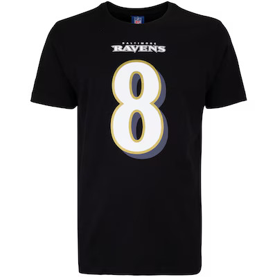 Camiseta Baltimore Ravens Lamar Jackson 8 Masculina Preta NFL NTK Big Number
