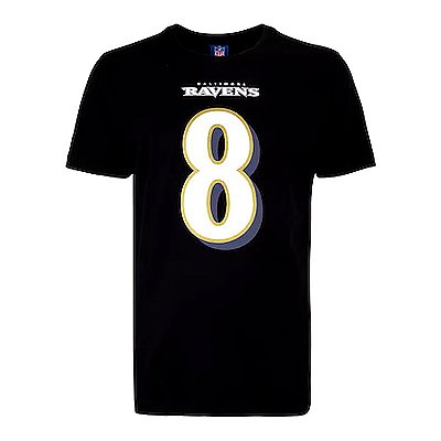 Camiseta NFL Baltimore Ravens Lamar Jackson 8 Masculina Preta NTK Big Number
