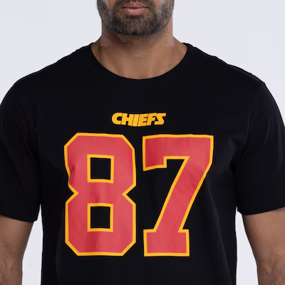 Camiseta NFL Kansas City Chiefs Travis Kelce 87 Masculina Preta NTK Big Number