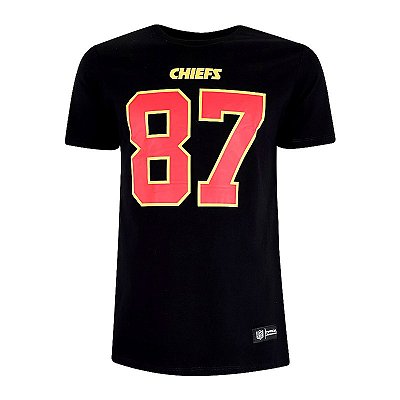 Camiseta NFL Kansas City Chiefs Travis Kelce 87 Masculina Preta NTK Big Number
