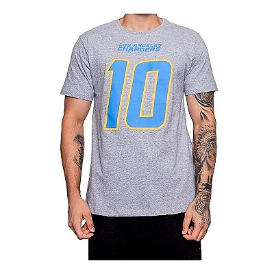 Camiseta NFL Los Angeles Chargers Justin Herbert 10 Masculina Cinza NTK Big Number