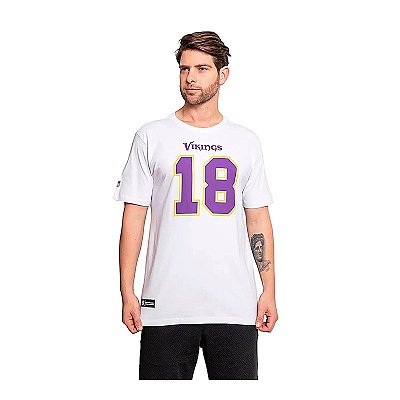 Camiseta NFL Minnesota Vikings Justin Jefferson 18 Masculina Branca NTK Big Number