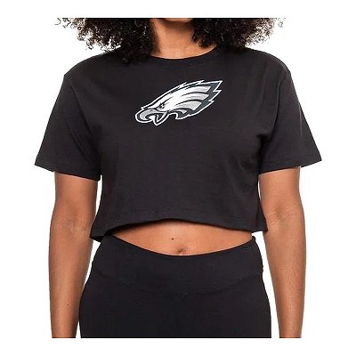Camiseta NFL Philadelphia Eagles Jalen Hurts 1 Feminina Cropped Preta NTK Big Logo