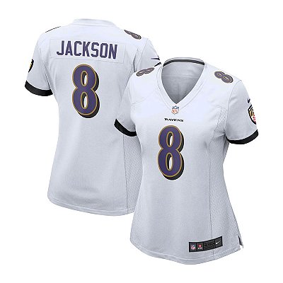 Jersey NFL Baltimore Ravens Lamar Jackson 8 Nike Feminina Branca Fuse