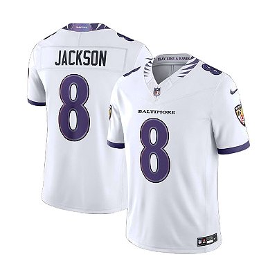 Jersey NFL Baltimore Ravens Lamar Jackson 8 Nike Modelo 2026 Masculina Branca Adulto e Infantil Fuse