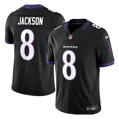 Jersey NFL Baltimore Ravens Lamar Jackson 8 Nike Modelo 2026 Masculina Preta Adulto e Infantil Fuse
