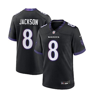 Jersey NFL Baltimore Ravens Lamar Jackson 8 Nike Modelo 2026 Masculina Preta Adulto e Infantil Fuse