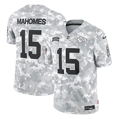 Jersey NFL Kansas City Chiefs Patrick Mahomes 15 Nike Salute to Service Masculina Camuflada Cinza Adulto e Infantil Fuse