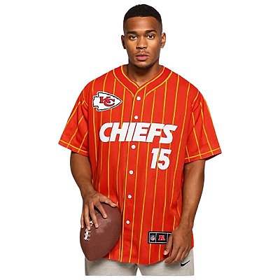 Jersey NFL Kansas City Chiefs Patrick Mahomes 15 Vermelha Estilo Baseball Unissex