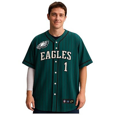 Jersey NFL Philadelphia Eagles Jalen Hurts 1 Verde Estilo Baseball Unissex