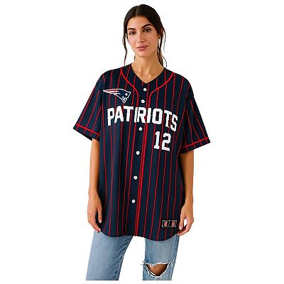 Jersey NFL New England Patriots Tom Brady 12 Azul Estilo Baseball Unissex