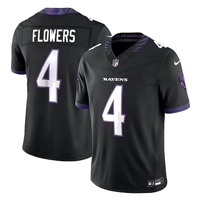 Jersey NFL Baltimore Ravens Zay Flowers 4 Nike Modelo 2026 Masculina Preta Adulto e Infantil Fuse