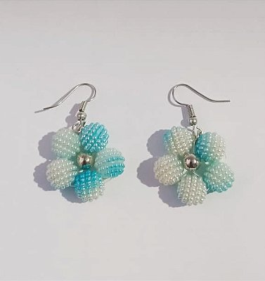 Brinco Ameixa Pétalas Azul Miolo Prateado