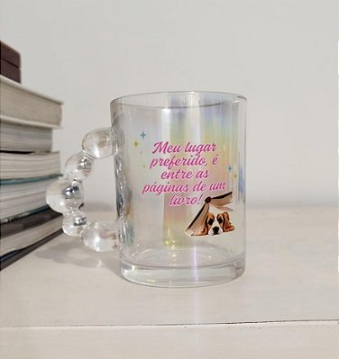 Caneca de vidro frase sobre livros