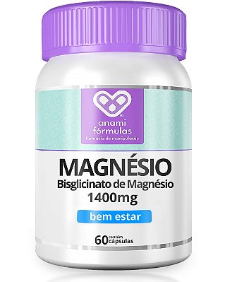 MAGNÉSIO BISGLICINATO 1400mg por Dose - Magnésio Quelado - 60 Cápsulas - 30 Doses