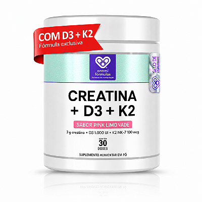 CREATINA 3g + VITAMINA D3 1000UI + K2 MK-7 100mcg por Dose - Sabor Pink Lemonade - 150g - 30 Doses
