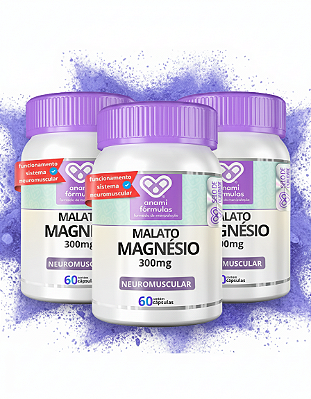 KIT 3x MALATO DE MAGNÉSIO 300mg - 3 Frascos de 60 Cápsulas - 180 Doses
