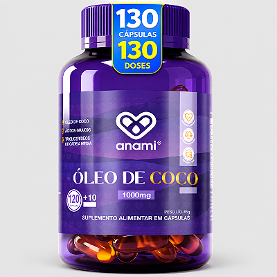 ÓLEO DE COCO 2000mg por Dose - 1000mg por Cápsula - Cocos nucifera - 130 Cápsulas Softgel - 65 Doses