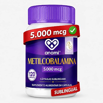 VITAMINA B12 METILCOBALAMINA 5000mcg Sublingual - 120 Cápsulas - 120 Doses