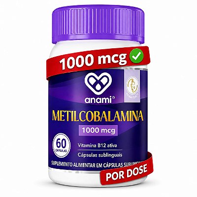 VITAMINA B12 METILCOBALAMINA 1000mcg Sublingual - 60 Cápsulas - 60 Doses