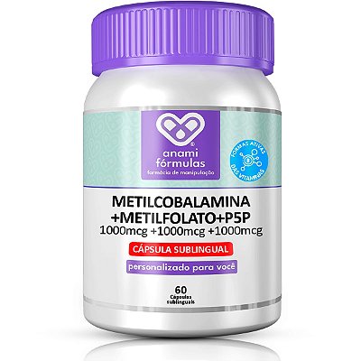 VITAMINA B12 METILCOBALAMINA + B6 P5P + B9 METILFOLATO Sublingual - 60 Cápsulas - 60 Doses