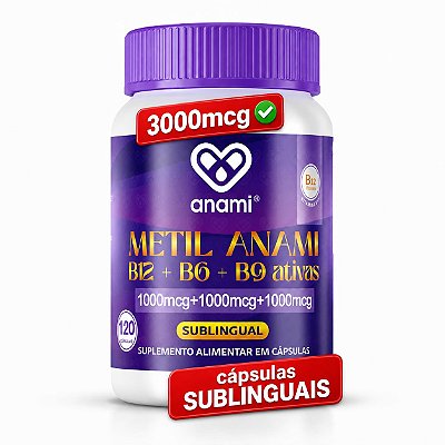 VITAMINA B12 METILCOBALAMINA + B6 P5P + B9 METILFOLATO Sublingual - 120 Cápsulas - 120 Doses