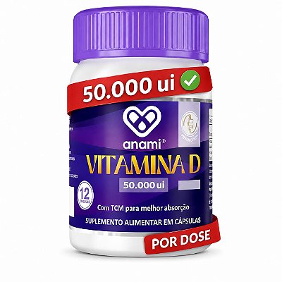 VITAMINA D3 50000UI - Uso Semanal - Colecalciferol em TCM - 12 Cápsulas - 12 Doses