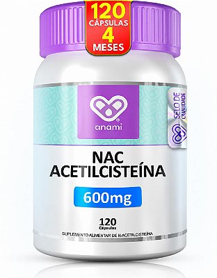 NAC N-ACETIL L-CISTEÍNA 600mg - 120 Cápsulas - 120 Doses