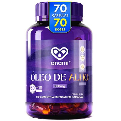 ÓLEO DE ALHO 1000mg por Dose - Allium sativum - 70 Cápsulas Softgel - 35 Doses