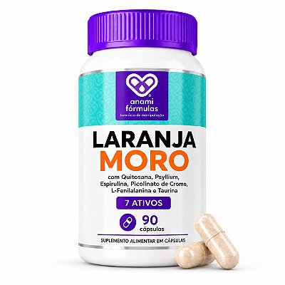 LARANJA MORO 180mg + QUITOSANA + PSYLLIUM + ESPIRULINA + PICOLINATO DE CROMO - 7 Ativos - 90 Cápsulas - 30 Doses