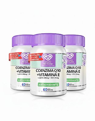 KIT 3x COENZIMA Q10 200mg + VITAMINA E 25mg por Dose - 3 Frascos de 60 Cápsulas - 90 Doses