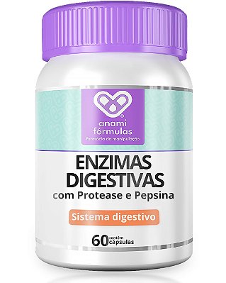 ENZIMAS DIGESTIVAS 7 Enzimas - PANCREATINA + PROTEASE + PEPSINA + BROMELINA + LACTASE + PAPAÍNA + LIPASE - 60 Cápsulas