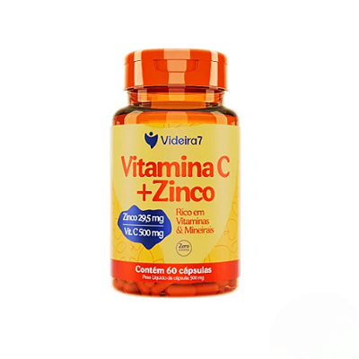 Vitamina C 500mg + Zinco29,5mg Com 60cápulas.Videira7