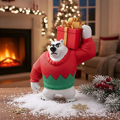 Miniatura Urso Polar Natalino Presente 26cm Action Figure