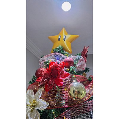 Estrela Do Mario Decorativa Enfeite Árvore Natal Dourado Lisa